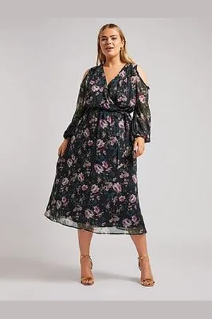 Yours Curve Floral Cold Shoulder Wrap Dress