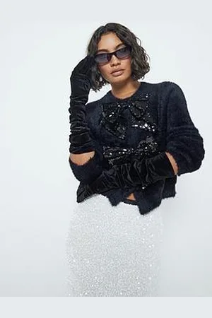 River Island Sequin Bow Fluff Cardigan