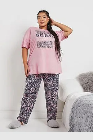 Yours Curve Believe Short Sleeve Wide Leg Pj Set