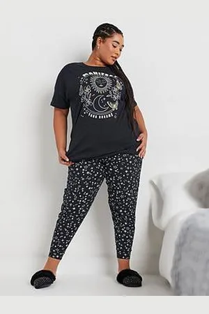 Yours Curve Manifest Short Sleeve Cuff Pj Set