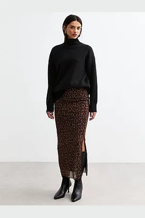 New Look Leopard Mesh Midi Skirt - Brown