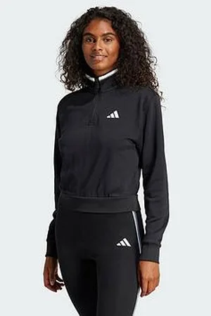 adidas Essentials Color Pop French Terry Crop Quarter-Zip Track Jacket - Black