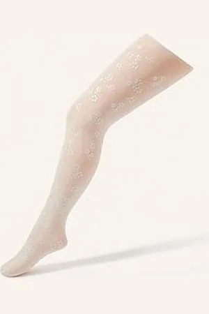 Monsoon Girls Floral Print Tights - Ivory