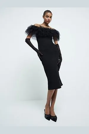 River Island Tulle Ruffle Bodycon Midi Dress