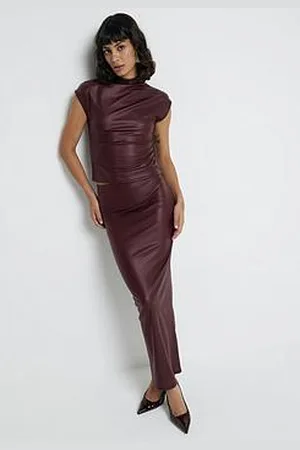 River Island Coated Midi Skirt - Dark