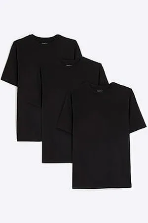 River Island 3Pk Muscle Fit Short Sleeve T-Shirt