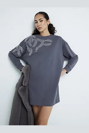 River Island Washed Embellished Leaf Sweat Dress - Dark