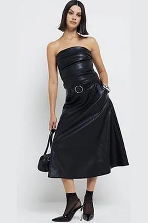 River Island A Line Faux Leather Midi Skirt