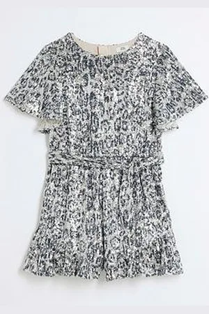 River Island Girls Sequin Animal Print Playsuit