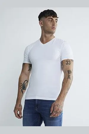 River Island 3Pk White Muscle Fit V Neck T-Shirts