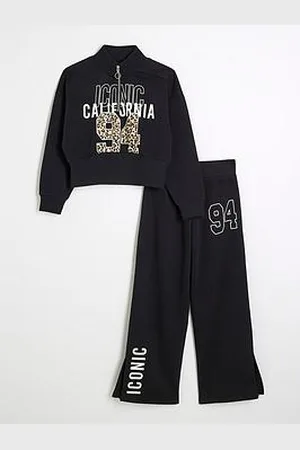 River Island Girls Half Zip Leopard Sweatshirt Set