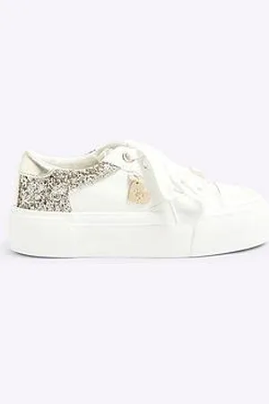 River Island Girls Glitter Lace Up Trainers