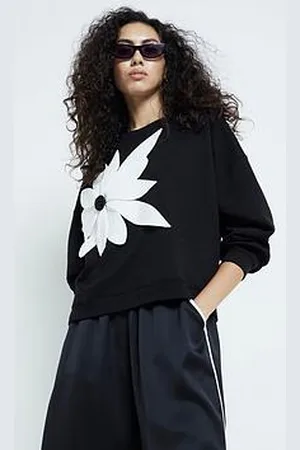 River Island Mono 3D Flower Sweat