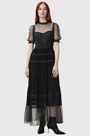 AllSaints Ryla Polka Dot Mesh Maxi Dress