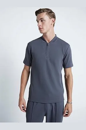 River Island Short Sleeve Slim Fit Square Neck Twill Polo Shirt