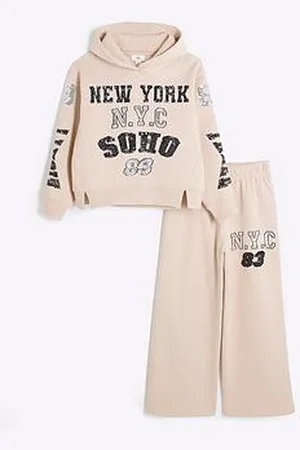 River Island Girls Sequin New York Hoodie Set