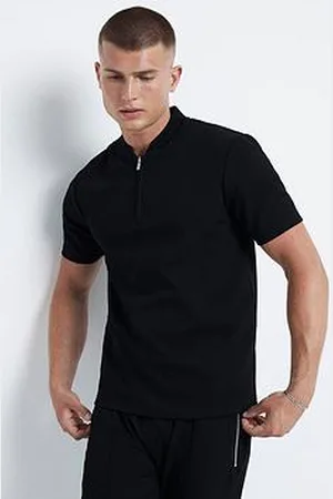 River Island Short Sleeve Slim Fit Square Neck Pique Polo Shirt