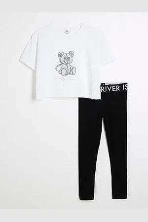 River Island Girls Hotfix Bear And Legging Set