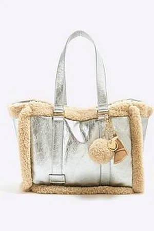 River Island Fur Trim Shopper Bag