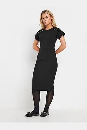 PixieGirl Petite Button Shoulder Scuba Midi Dress