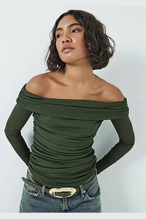 River Island Ruched Bardot Top - Khaki