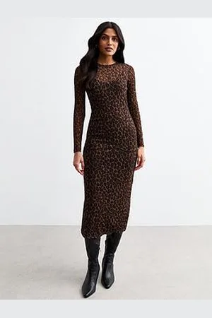 New Look Brown Leopard Long Sleeve Midi Dress