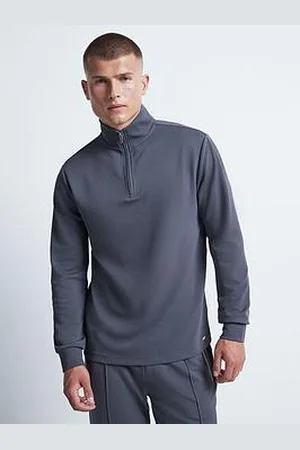 River Island Long Sleeve Slim Fit Smart Twill Funnel Neck Quarter Zip Sweat