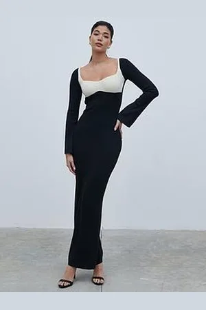 Pretty Lavish Contrast Knit Maxi Dress - Black & Cream