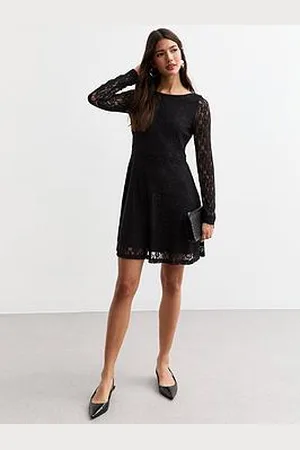 New Look Floral Lace Tie Detail Skater Mini Dress