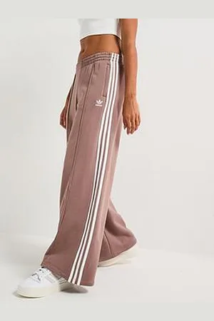 adidas Womens 3-Stripes French Terry Wide Leg Joggers - Brown