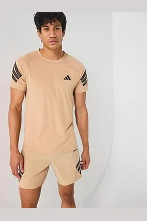 adidas Mens Training Gym+ 3 Stripe T-Shirt - Beige