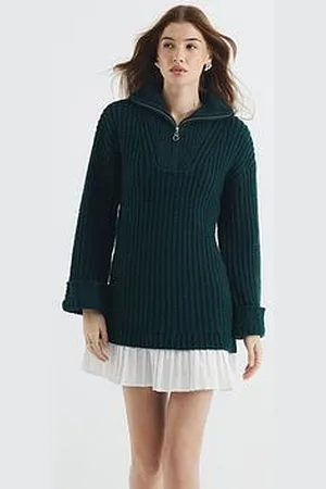 River Island Half Zip Pleated Jumper Dress - Dark