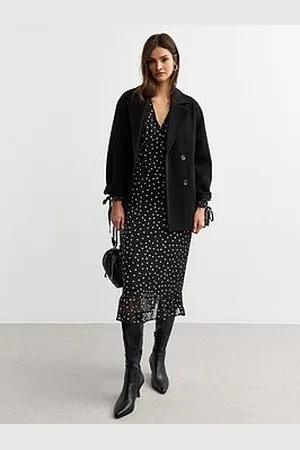 New Look Polka Dot Chiffon Ruffle Long Sleeve Dress