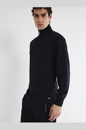 River Island Slim Smart Pique Funnel Neck 1/4 Zip Sweat
