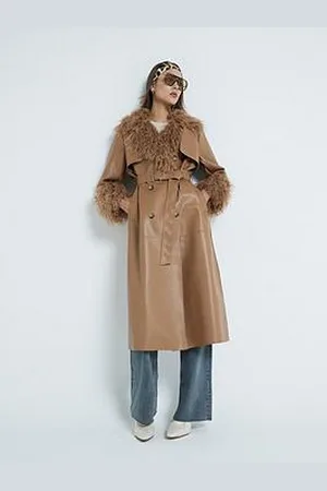 River Island Pu Faux Fur Collar Trench