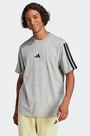 adidas Mens Essentials 3-Stripe Single Jersey T-Shirt - Grey