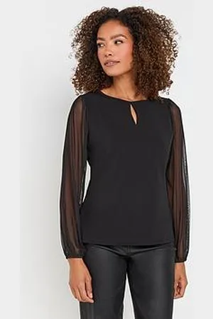 M&Co Notch Neck Scuba Crepe Mesh Top