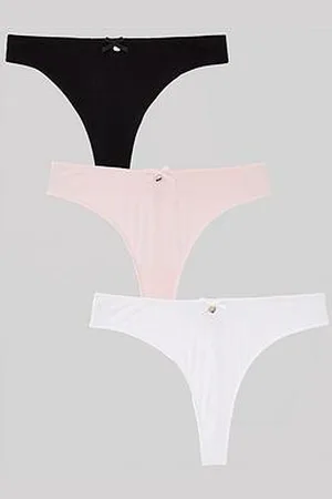 Boux Avenue Alice 3 Pack Thongs - Black & Pink Mix