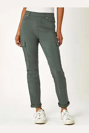 Roman Turn Up Stretch Cargo Trousers - Khaki