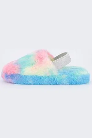 Very Girls Closed Toe Elastic Back Faux Fur Slipper