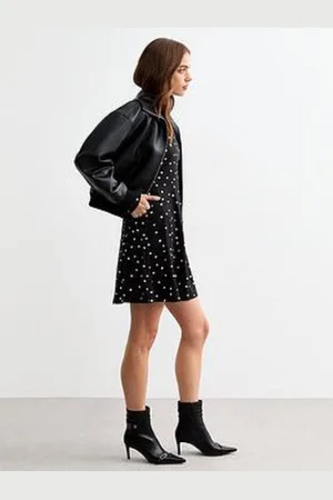 New Look Black Bow Detail Polka Dot Skater Mini Dress