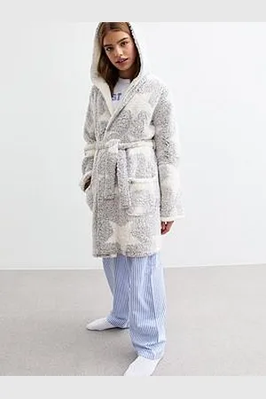 New Look Girls White Star Print Borg Dressing Gown