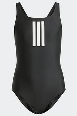 adidas Junior Girls 3 Stripe Swimsuit - Black
