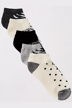 Everyday Basic 5Pk Print Mono Animal Trainer Liner Socks - Multi