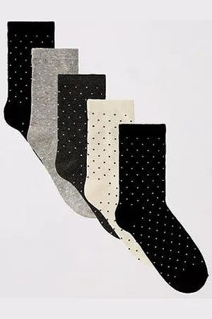 Everyday Basic 5Pk Printed Mono Polka Dot Ankle Socks