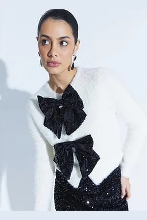 River Island Sequin Bow Fluff Cardigan