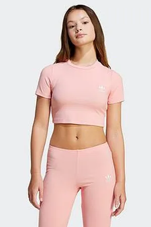 adidas Junior Girls Ribbed Crop T-Shirt - Pink