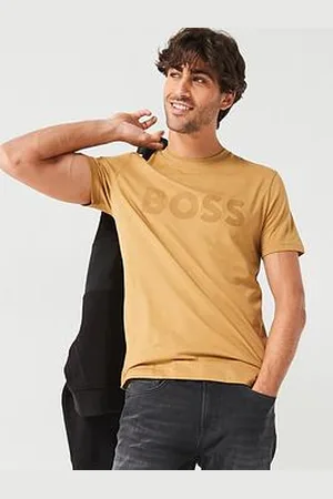 HUGO BOSS Thinking 1 Regular Fit Large Logo T-Shirt - Beige