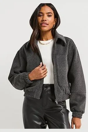 Very Faux Wool Zip Through Bomber Jacket