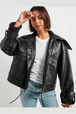 Very Contrast Trim Faux Leather Bomber